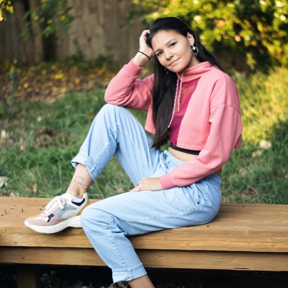 Silence + Noise Crop Top Pink Long sleeve